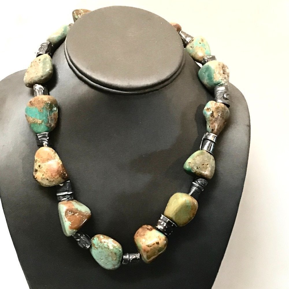 Crescent Valley Turquoise Chunky Necklace Sterling Silver Sustainable 925 - Picture 3 of 11